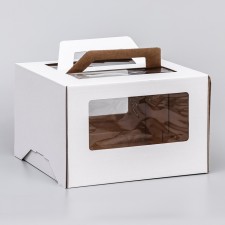 Box for cake 2 windows, with handles, white, 30 x 30 x 20 cm
