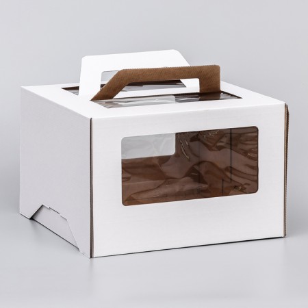 Box for cake 2 windows, with handles, white, 30 x 30 x 20 cm