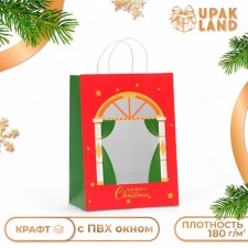 Пакет подарочный с окном "Театр" 30 х 22 х 14 см, Красный