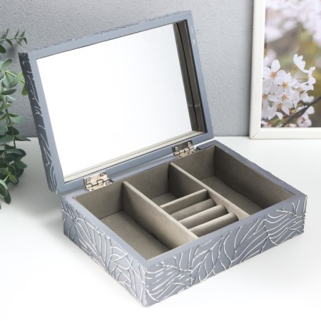 Casket wood for jewelry "Leaves on gray" 7x16.3x22.3 cm-4