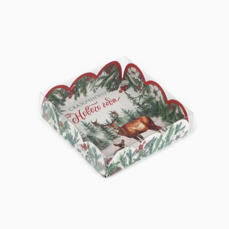 Box for confectionery products with PVC-patch “Happy New Year!”, 10.5 x 10.5 x 3 cm, New Year-1
