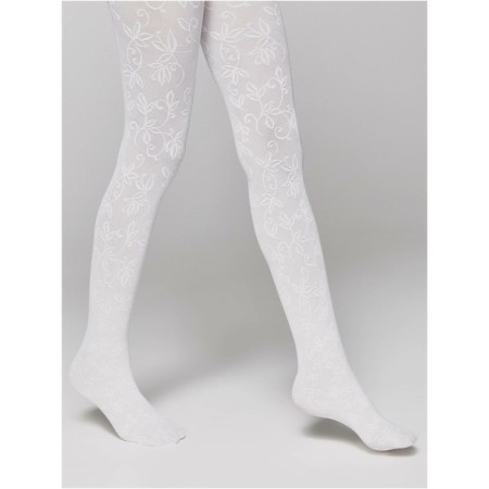 Pantyhose children with openwork flower pattern CONTE ELEAGANT KETTY, height 104-110 cm, color Bianco-1