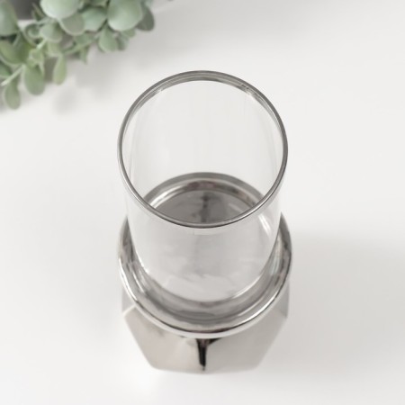 Ceramics candlestick, glass per 1 candle "Eye" d = 7.5 cm silver 10.5x10.5x27 cm-3