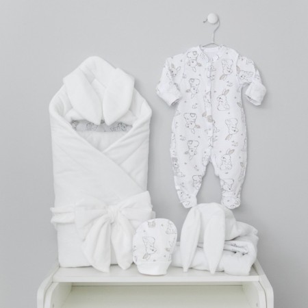 Set for discharge Demi-season Kinderlitto "Rabbit", 5 items, height 50-56 cm, white color