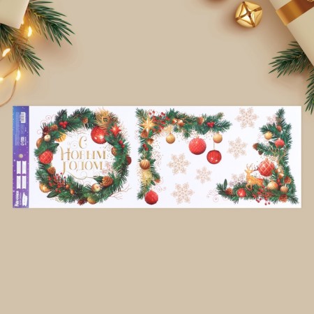 Vinyl stickers on the windows "New Year's Wreath", reusable, 70 x 25 cm, New Year-3