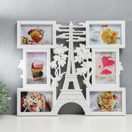 Photo frame in 6 photos 10x15 cm "Eiffel Tower in the clouds" White 41.5x48x2.5 cm
