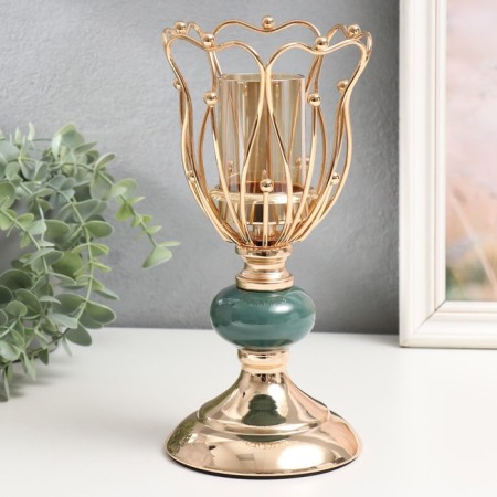 Summary metal, glass for 1 candle "Flower with blue ball" D-5.5 cm 11.5x11.5x25 cm-1
