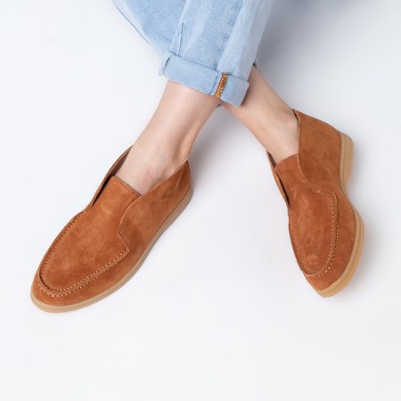 Mokasins are female, dark beige, size 37