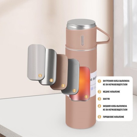 Set "Master K": Thermos 500 ml and 3 circles 160 ml, retains heat 12 hours, beige 984093-2