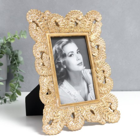 Photo frame Polystone 10x15 cm "Lace leaves" gold 19x25.5 cm-1