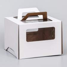 Box for cake 2 windows, with handles, white, 26 x 26 x 20 cm