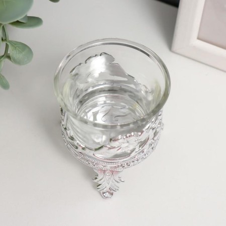 Glass candlestick, 1 candle "Flower" silver 6.5x6x6 cm-3