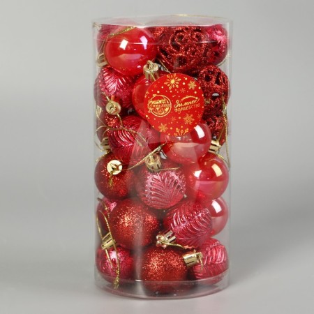 Set of balls plastic D-4 cm, 30 pcs "Melody" Ornament, Red-1