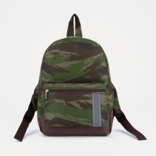 Baby backpack with zipper, external pocket, reflective strip, khaki color/camouflage