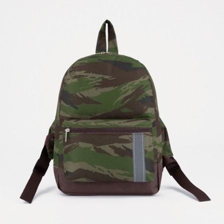 Baby backpack with zipper, external pocket, reflective strip, khaki color/camouflage