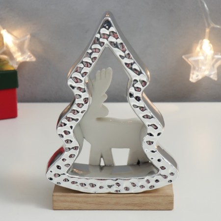 Souvenir ceramics, tree "deer at the Christmas tree" silver 17.7x5.2x12 cm-2