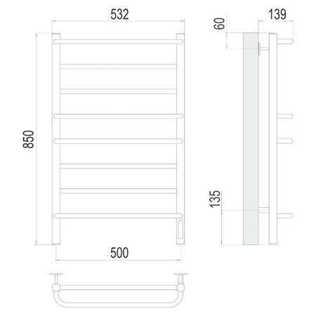 Electric Terminus towel "Euromix" P8, 500x850 mm, chrome-3