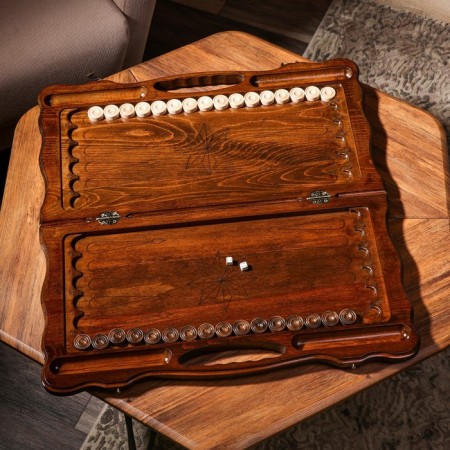 Handmade backgammon "Eagle Attack" with a pen, 60x30 cm, with a chess field, an array of walnut, Armenia-2