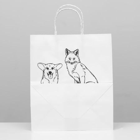 Gift package with jokes, craft "dog and fox", white, 24 x 14 x 30 cm-1