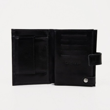 Male purse on the button, a department for car documents and passports, black color-2