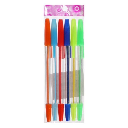Set of ballpoint pens, 6 colors, transparent body with colored caps-6