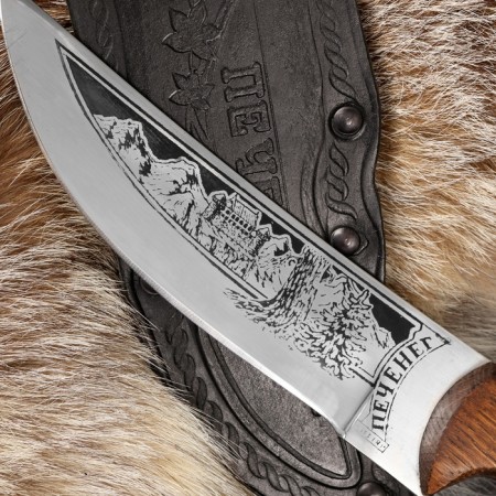 Caucasian knife, tourist "liver" with scabbard, steel - 40x13, waxed nut, 14 cm-2