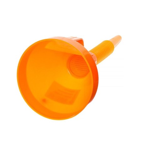 Funnel for fuel and lubricants top auto, with a net, collapsible, corrugation, d 13 cm, h nose 12.5 cm, orange-1