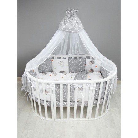 A set in a crib 15 objects 3+12 pillows-bortions, print Print Ezhik, white-gray color 710932-2