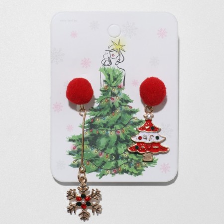 Earrings "New Year's fluffy" Christmas tree and snowflake, color-3