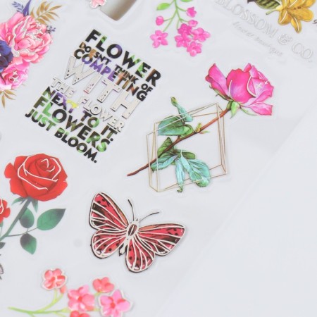 Plastic sticker "Flowers and insects" with silver stroke 10x27 cm-2