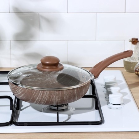 Deep pan Kantry, D = 22 cm, glass cover, plastic handle, anti -stick coating, brown color-6