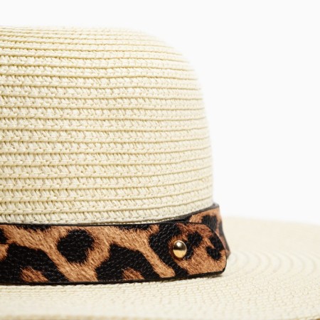 Women's hat with a leopard strap minku Milk color, river 58-4