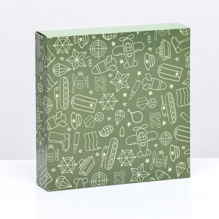 Box for 8 sweets + chocolate, with a window, "military style" 17.7 x 17.8 x 3.8 cm-1