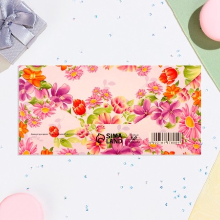 Money envelope "Universal" purple flowers, 16x8 cm-2