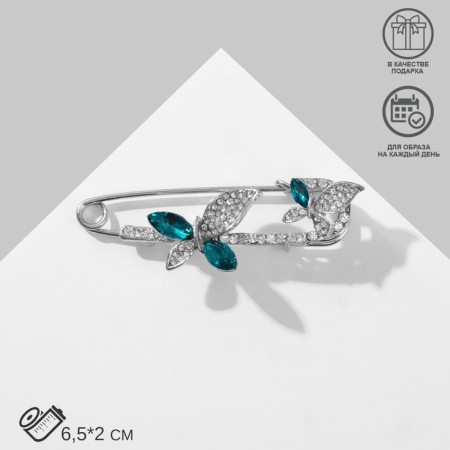 Pin "Butterflies" duet, 6.5 cm, white-green color in silver-2