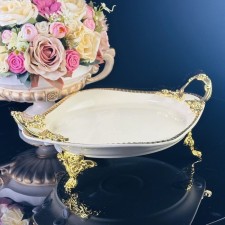 Dish with lenardi handles, on legs, porcelain, length 33 cm
