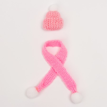 Knitted hat and scarf for toys, pink color