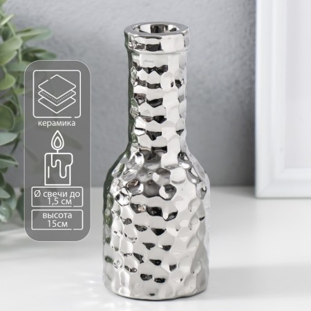 Ceramics candlestick per 1 candle "bottle" d = 1.5 cm silver 6x6x15 cm