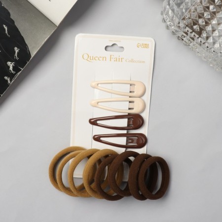 Hair Set "Mira" (4 Invisibility-5 cm, 8 elastic bands-3.5 cm) Coffee