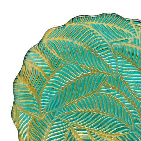 Glass dish with wavy edges "leaves", d = 305 mm, green / gold color-1