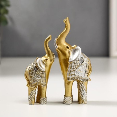 Polystone souvenir "Two gold elephants in a silver blanket" set of 2 pcs 11x8x3.2 cm