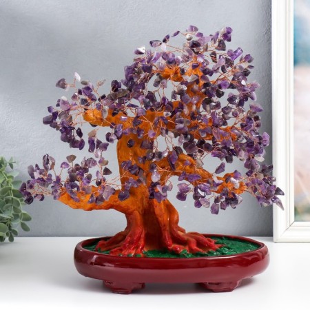 Bonsai souvenir "Cash tree with purple pebbles" 450 stones 32x17x27 cm