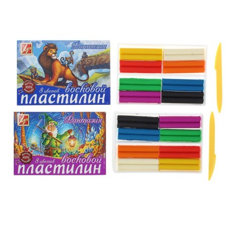 Soft plasticine (wax), 8 colors, 140 g, "fantasy", with a glass, mix