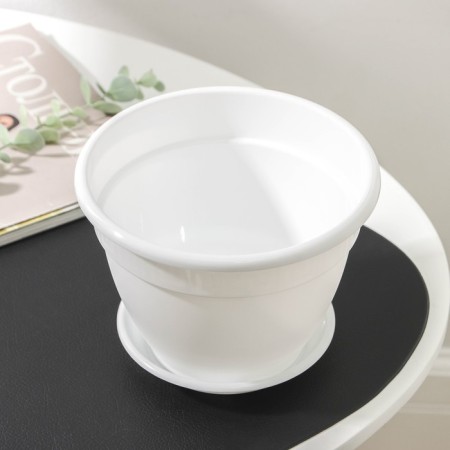 Pot for flowers with a pallet "Antik", 1.6 l, d = 17 cm, white color-2