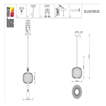 STL LUCE Sus. SL1154.303.01. Gran. 1x60 W, E27, 24.5x24.5x38 cm, brass color-9