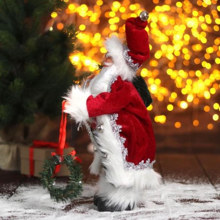 Santa Claus "In a red fur coat with a New Year's wreath" 16x30 cm-1