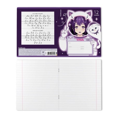 Notebook of 12 sheets in the Erichkrause Space Anime line, covered Cardboard, OFSET block, 5V, mix-11