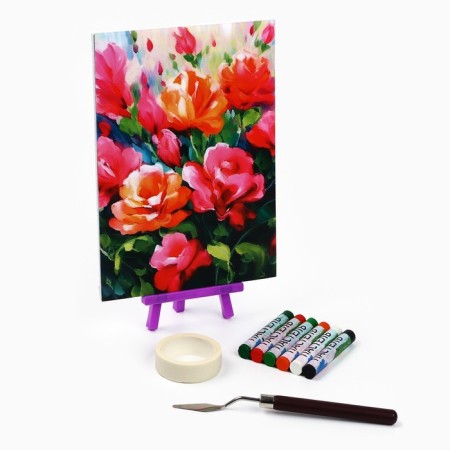 Drawing pastel with an easel "Colorful peonies", a set for creativity-4
