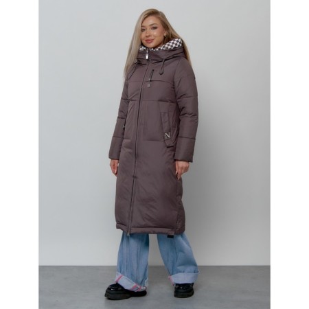 Coat insulated female, size 42, dark brown color-2