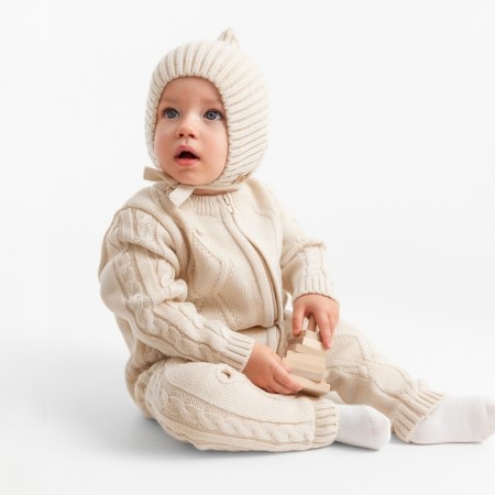 Knitted Knitted Children's Minaku, beige color, height 74-80 cm-3